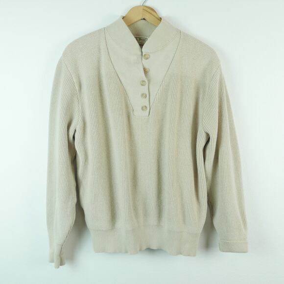 L.L. Bean Other - Vintage LL Bean Henley Sweater Large USA Cotton Fisherman Ribbed Knit Pullover